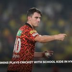 Pat cummins plays cricket with school kids in hyderabad